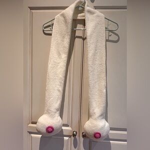 Plush Scarf in Ivory White with Pink Accents